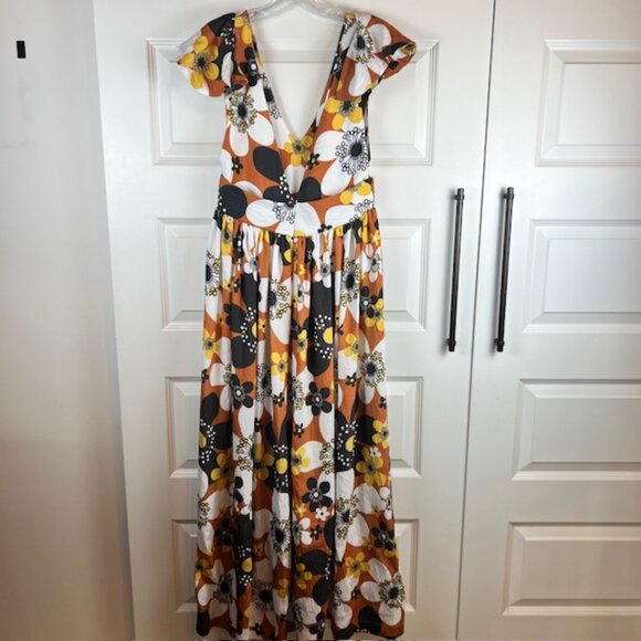 Dodo Bar Or Jenny Long Dress Brown Retro Floral Maxi Size Small - Picture 6 of 11